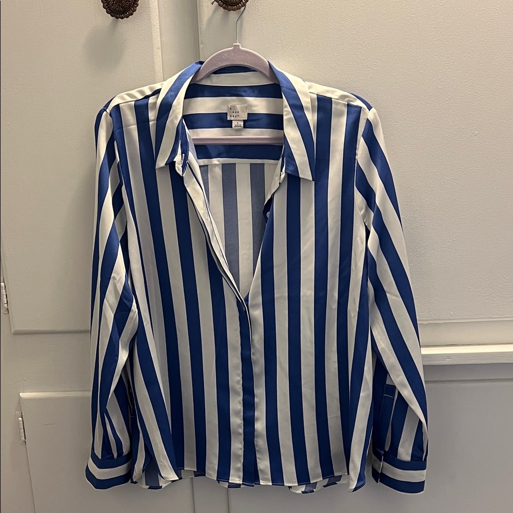 a new day Blue and White Striped Blouse
